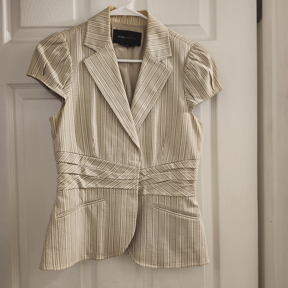 BCBGMaxAzria Beige and Black Striped Blazer